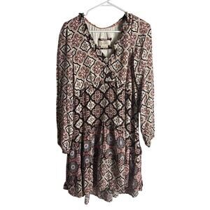 Anthropologie brown black peach boho tiered dress small